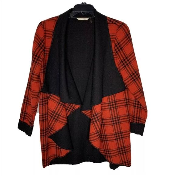 Soft Surroundings Windowpane Topper Plaid Drape Shawl Collar Cardigan - Picture 2 of 2